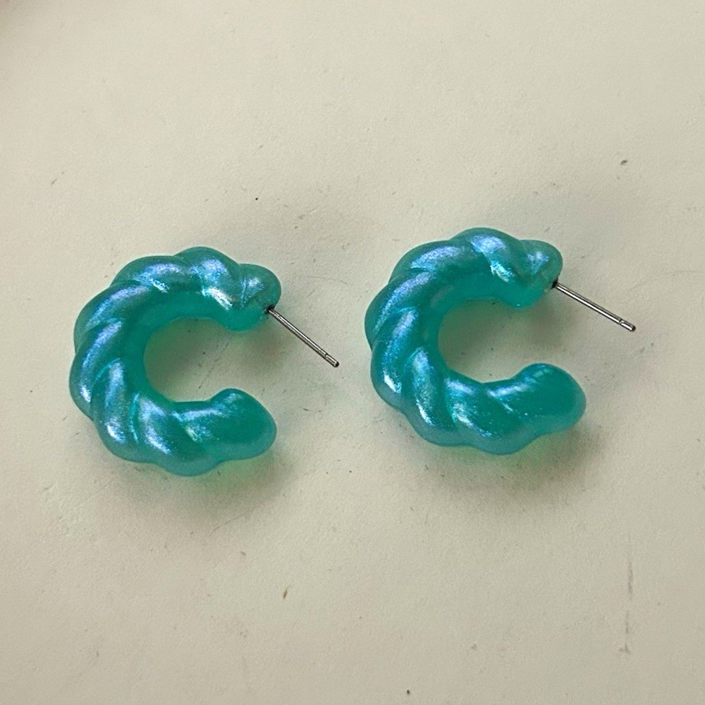 Women's Blue Plastic Crescent Stud Earrings, Butterfly Closure, No Stone